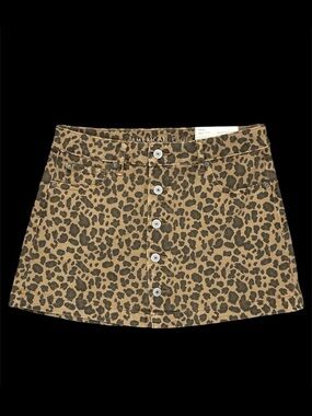 American Eagle Outfitters Tan and Black Leopard-Print Button-Front Mini Skirt